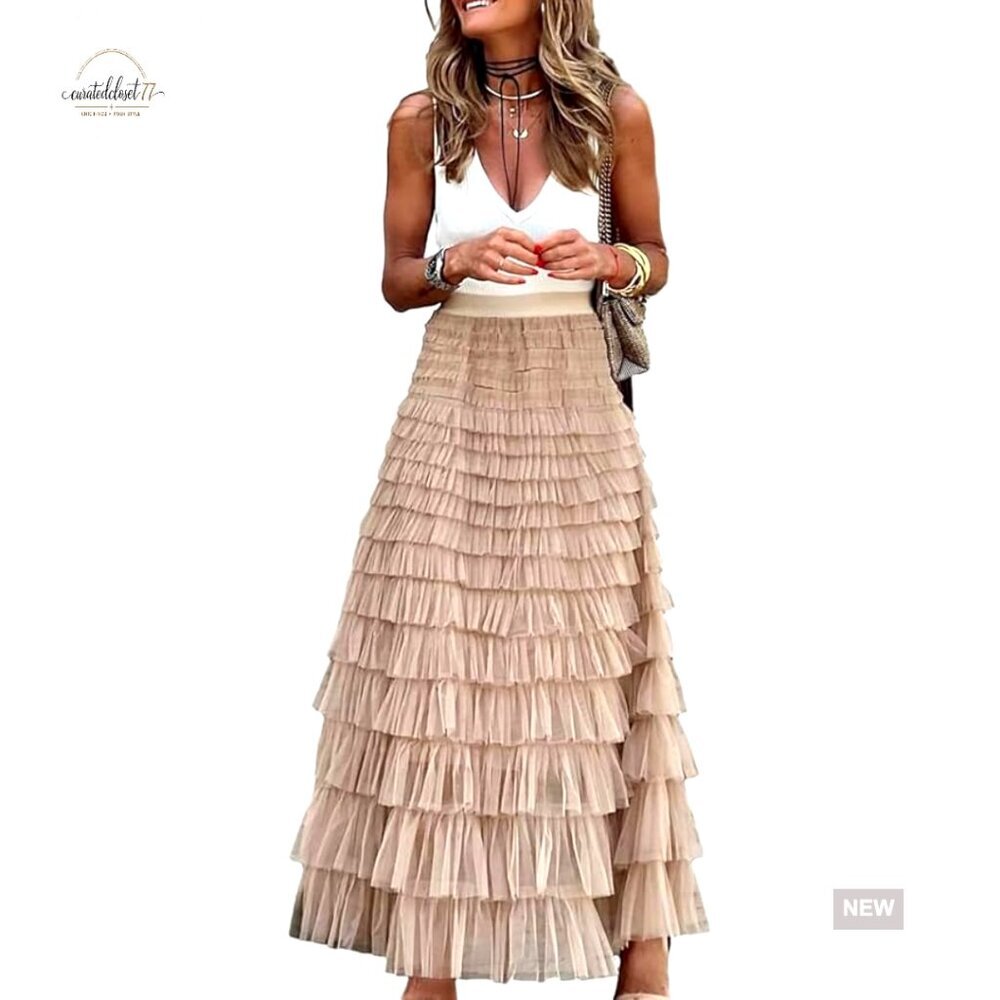High Waisted Tulle Skirt A-Line Layered Mesh Flowy Floor Length